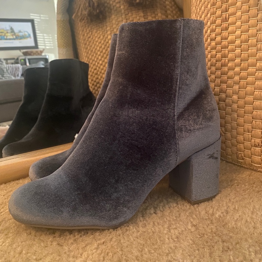 Blue Velvet Heeled Booties
